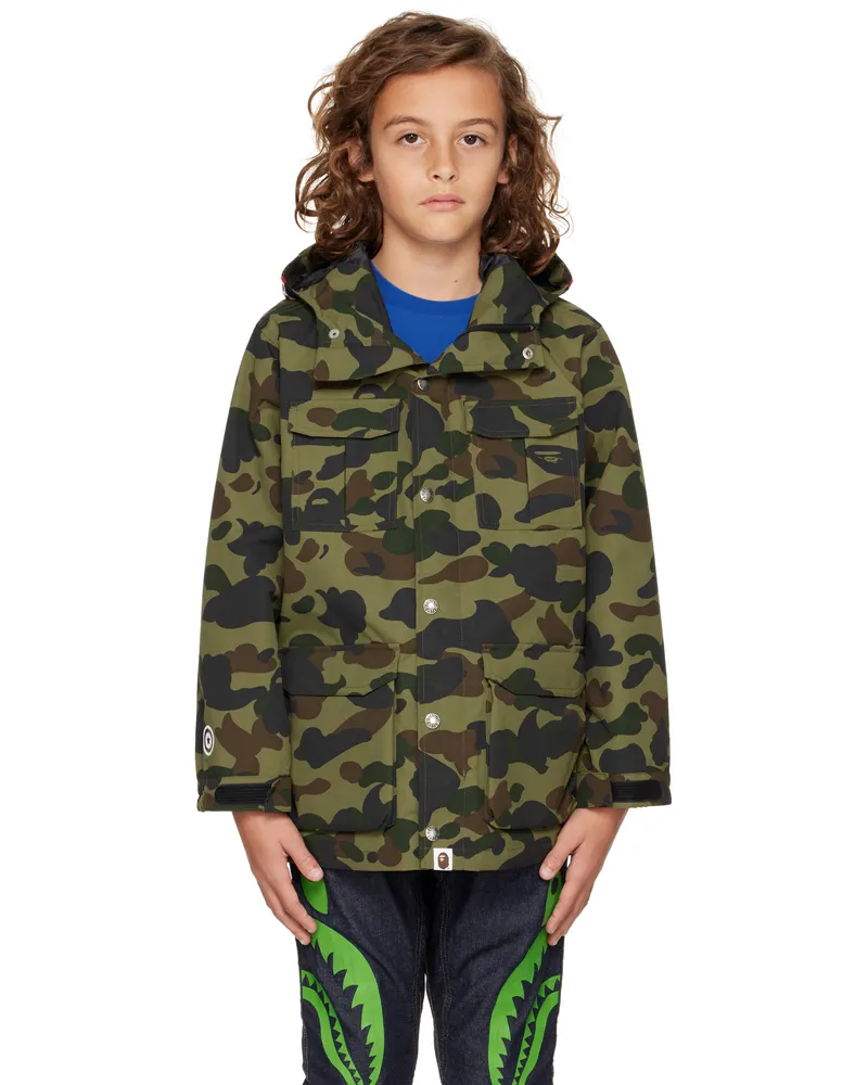 BAPE Kids Khaki 1st Camo Shark Mountain Jacket Grn-green