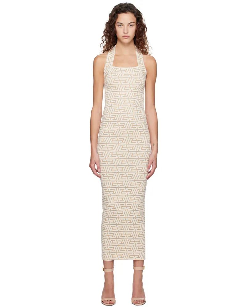 Balmain Off-White Monogrammed Maxi Dress Idr