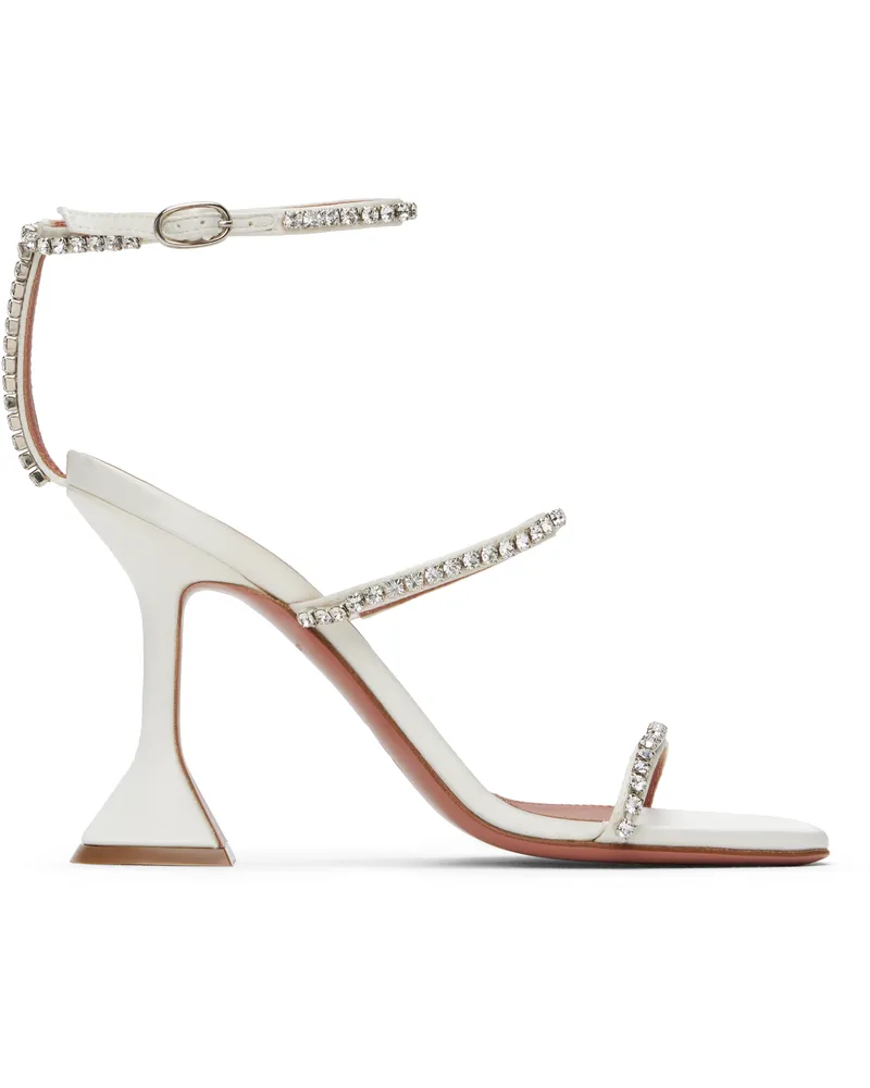 Amina Muaddi White Gilda Heeled Sandals Ivory