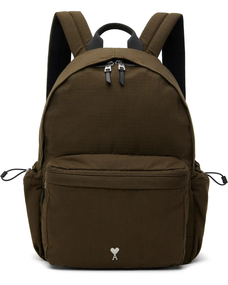 AMI Paris Khaki Canvas Ami de Coeur Backpack 377