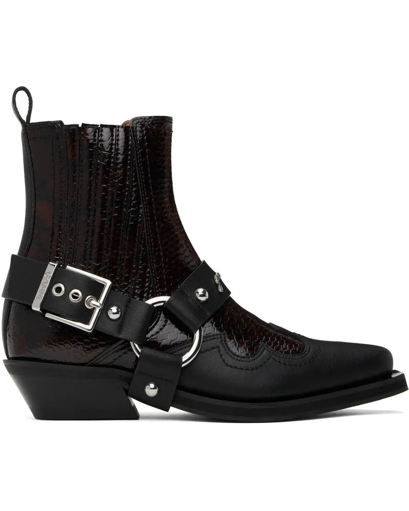 Ganni Burgundy & Black Low Cut Western Chelsea Boots 070