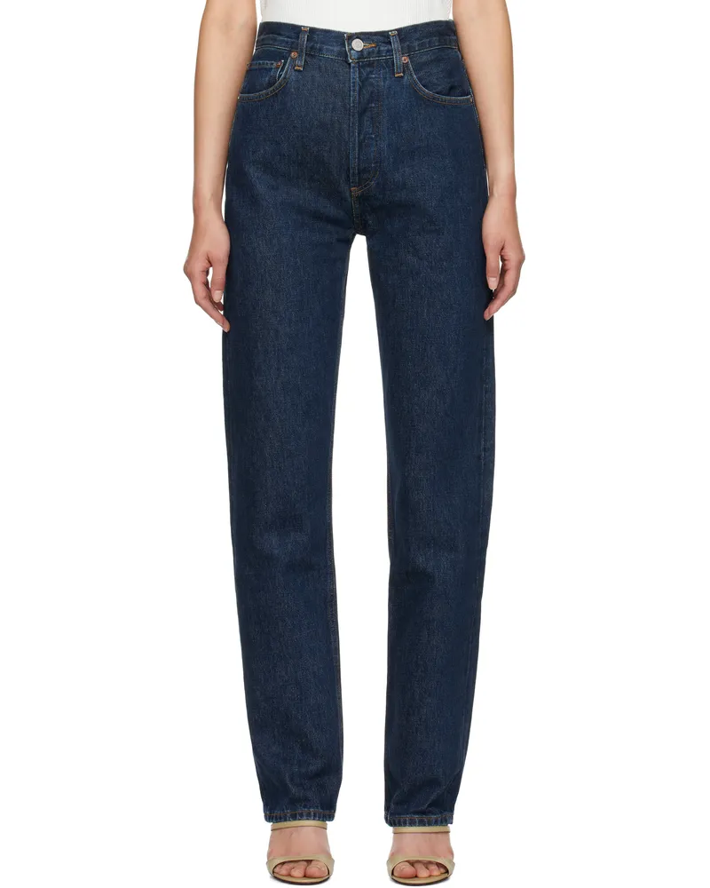 AGOLDE Blue 90's Pinch Waist High Rise Straight Long Jeans Polished