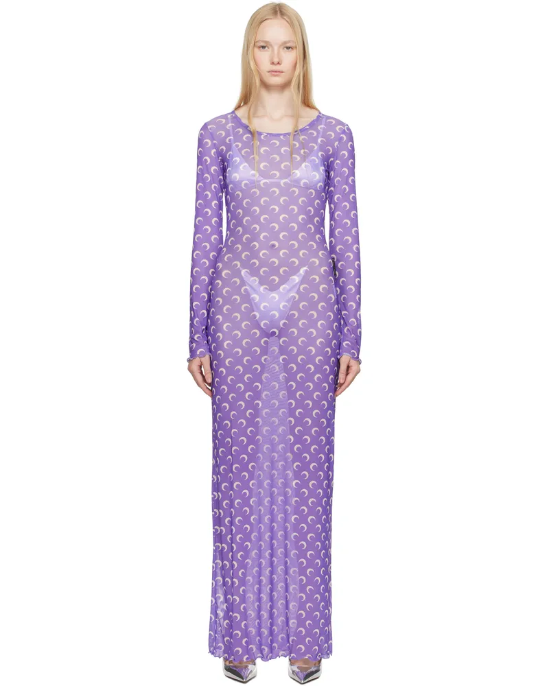 Marine Serre Purple Moon Printed Mesh Panelled Maxi Dress Pu20
