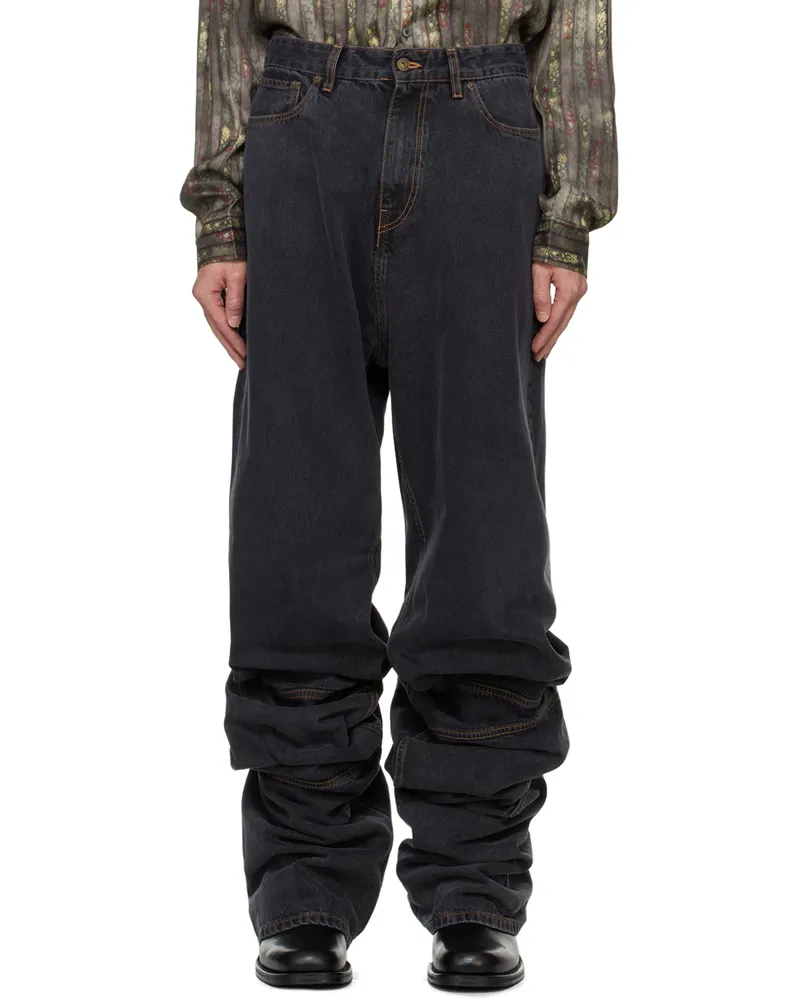 Y/PROJECT Black Draped Cuff Jeans Evergreen
