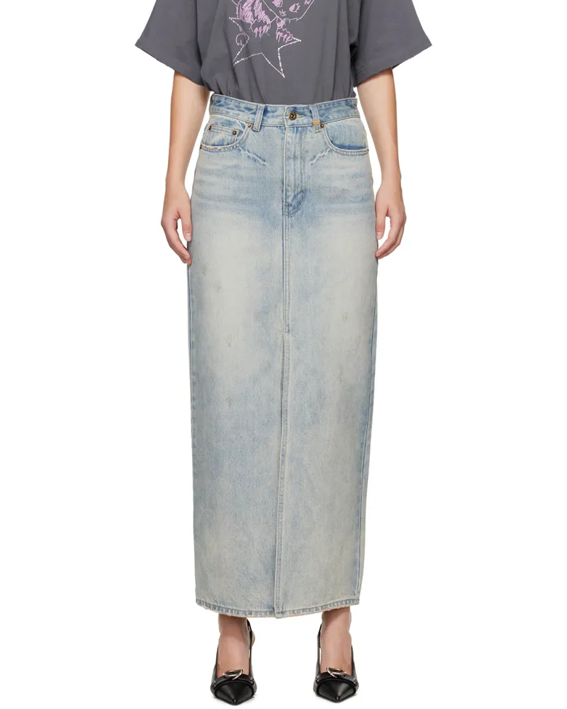 WE 11 DONE Blue Washed Denim Maxi Skirt Sky