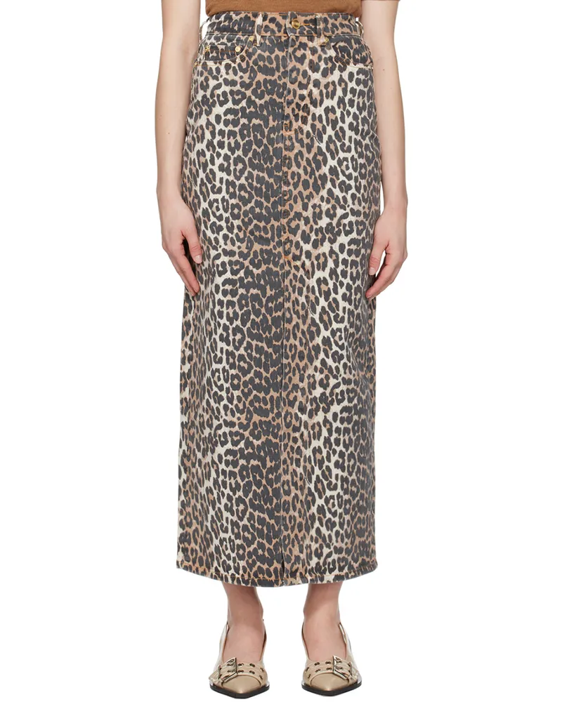 Ganni Brown Printed Denim Maxi Skirt 943