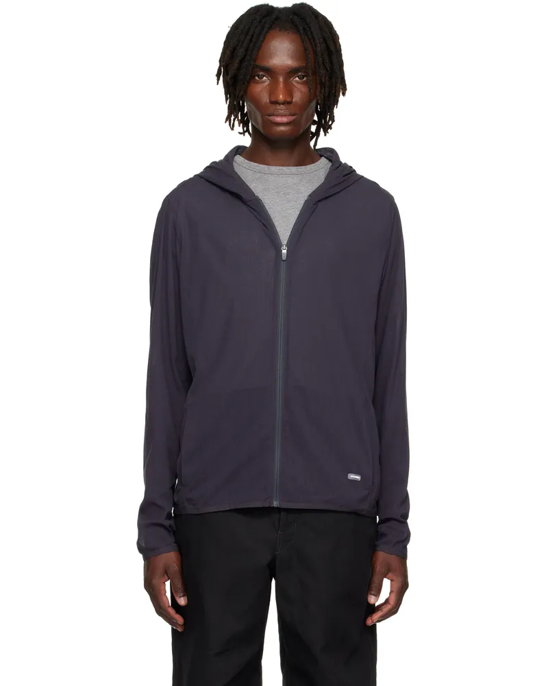AMOMENTO Gray Mesh Hooded Zip Jacket Charcoal