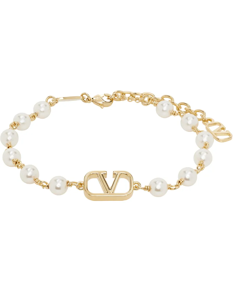 Valentino Garavani Gold & White VLogo Signature Bracelet 23r