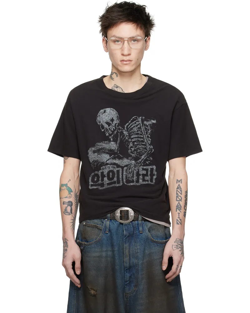 LU'U DAN Black Slubby Jersey T-shirt Washed
