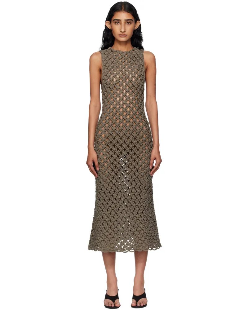 Alaïa Taupe Hand Knotted Midi Dress 852