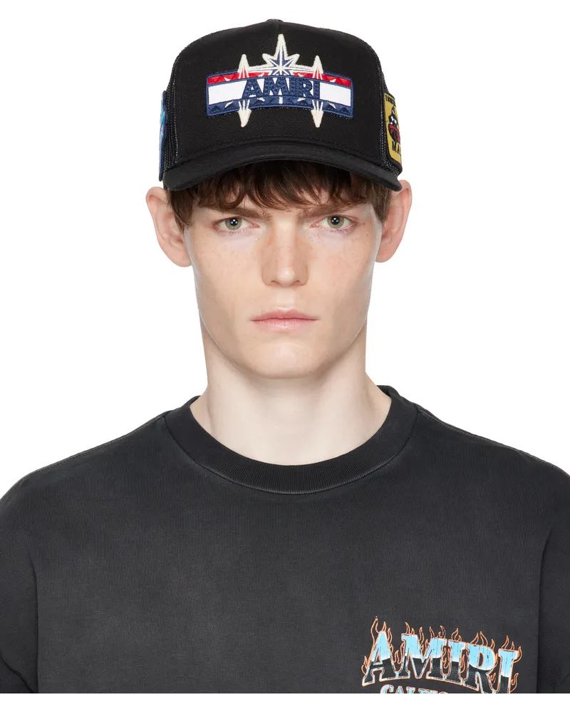 Amiri Black Station Patch Trucker Cap Black