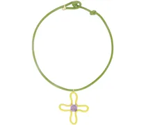 Yellow & Green Pop Choker & Lucky Flower Pendant Necklace