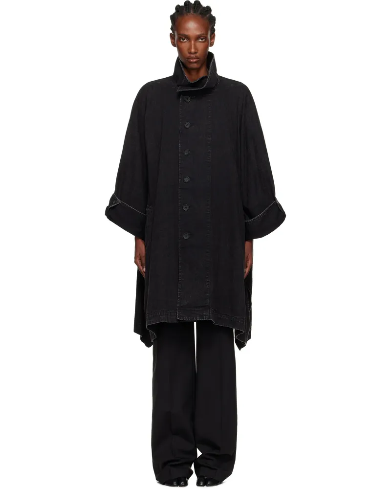 Yohji Yamamoto Black High Neck Denim Coat 1