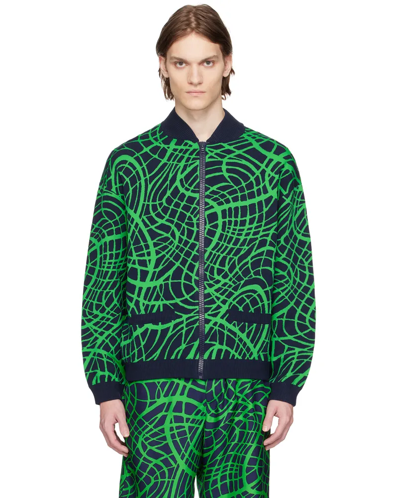 Moschino Navy & Green Wave Bomber Jacket J1290