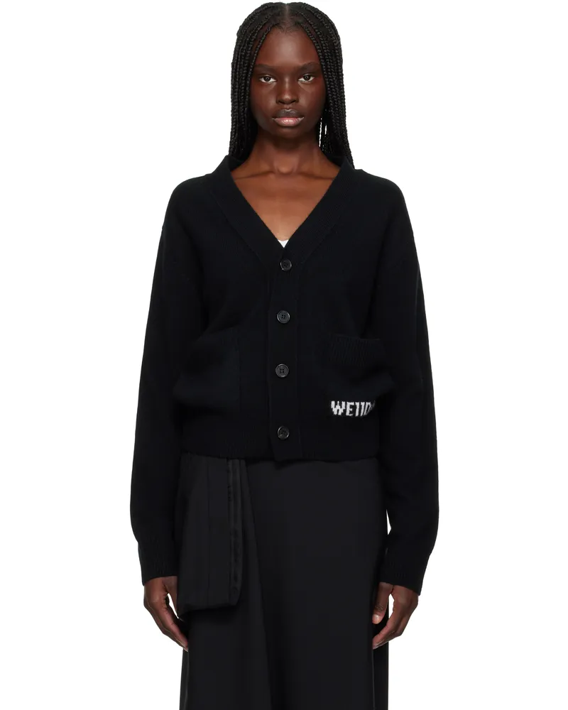 WE 11 DONE Black Pocket Logo Knit Cardigan Black