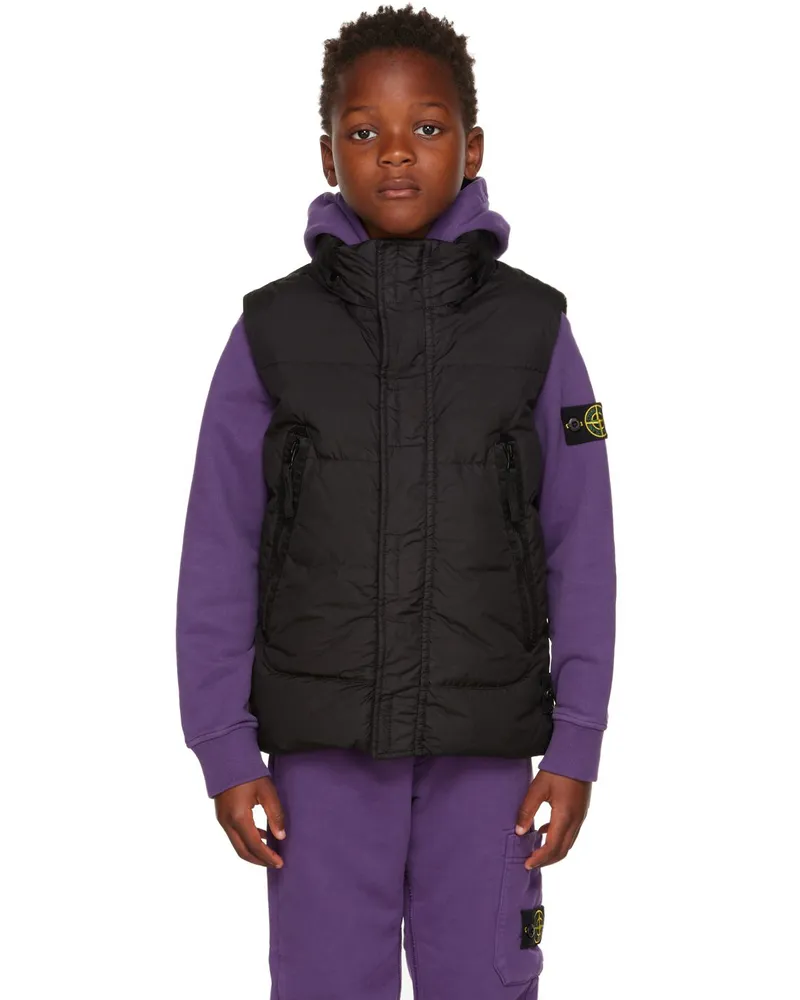 Stone Island Kids Black Garment Dyed Crinkle Reps R-Nylon Down Vest V0029
