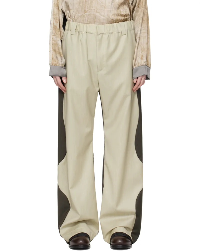 SERAPIS Beige & Khaki Wool Split Trousers Olive