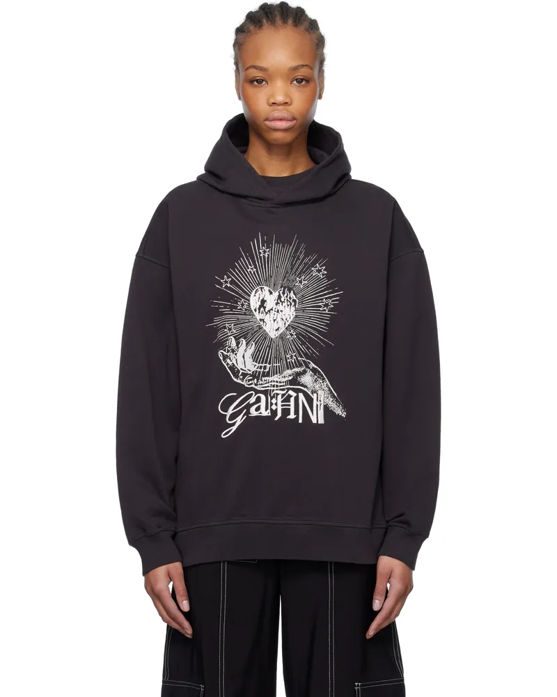 Ganni Black Isoli Heart Oversized Hoodie 252