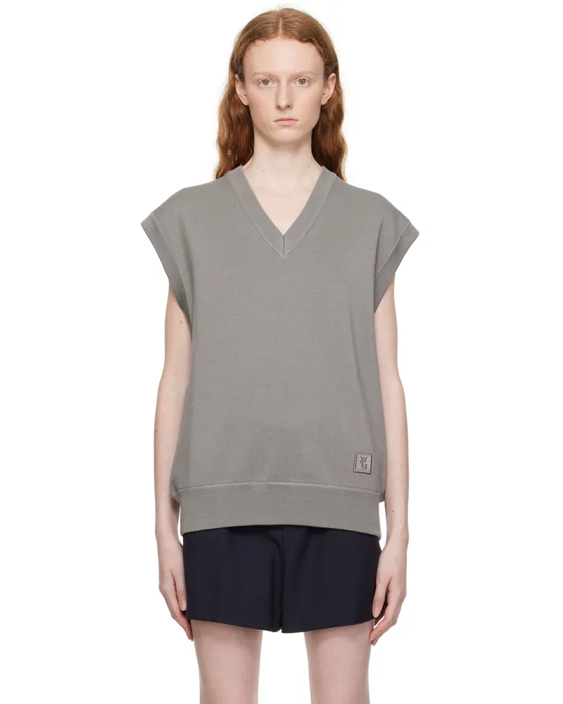 Wooyoungmi Gray Leather Patch Vest Grey