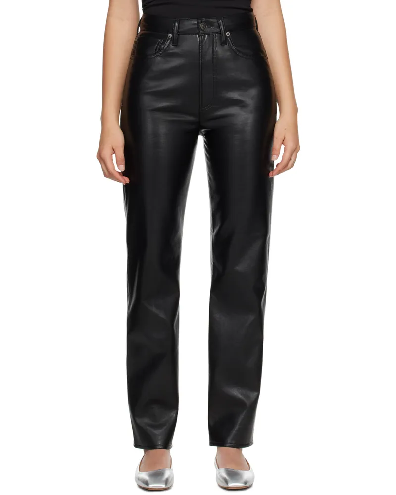 AGOLDE Black 90's Pinch Waist Leather Pants Detox