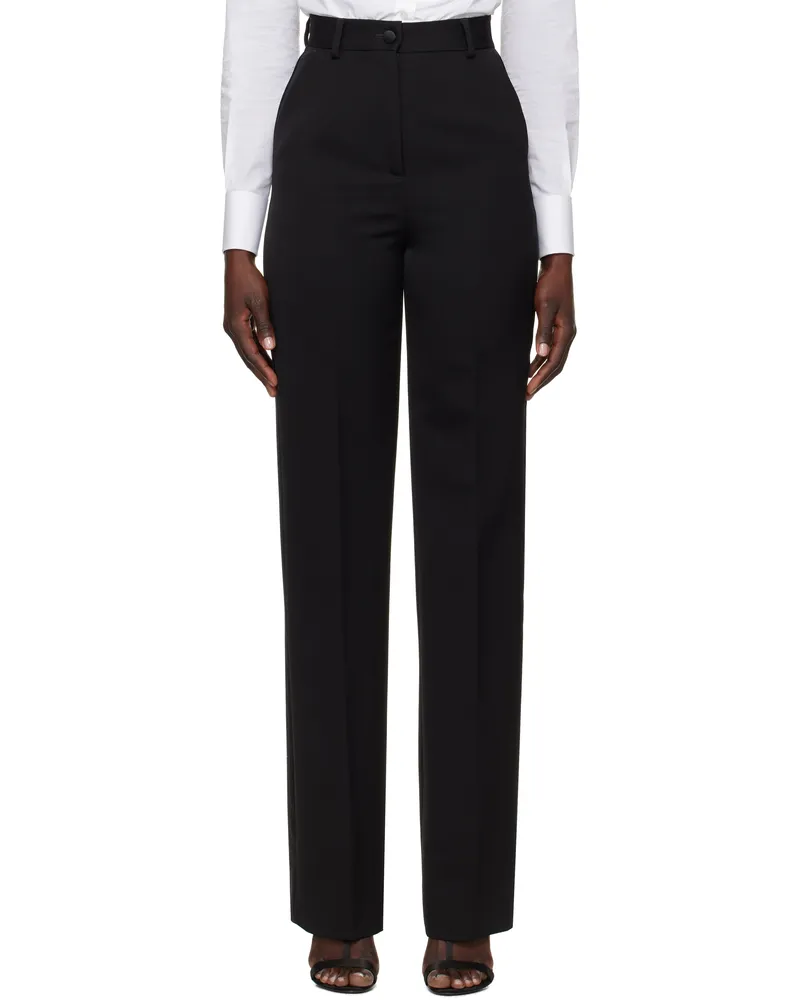 Dolce & Gabbana Black Wool Gabardine Tuxedo Trousers N0000