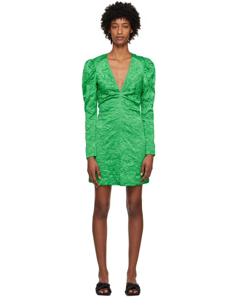 Ganni Green Crinkled Minidress 767