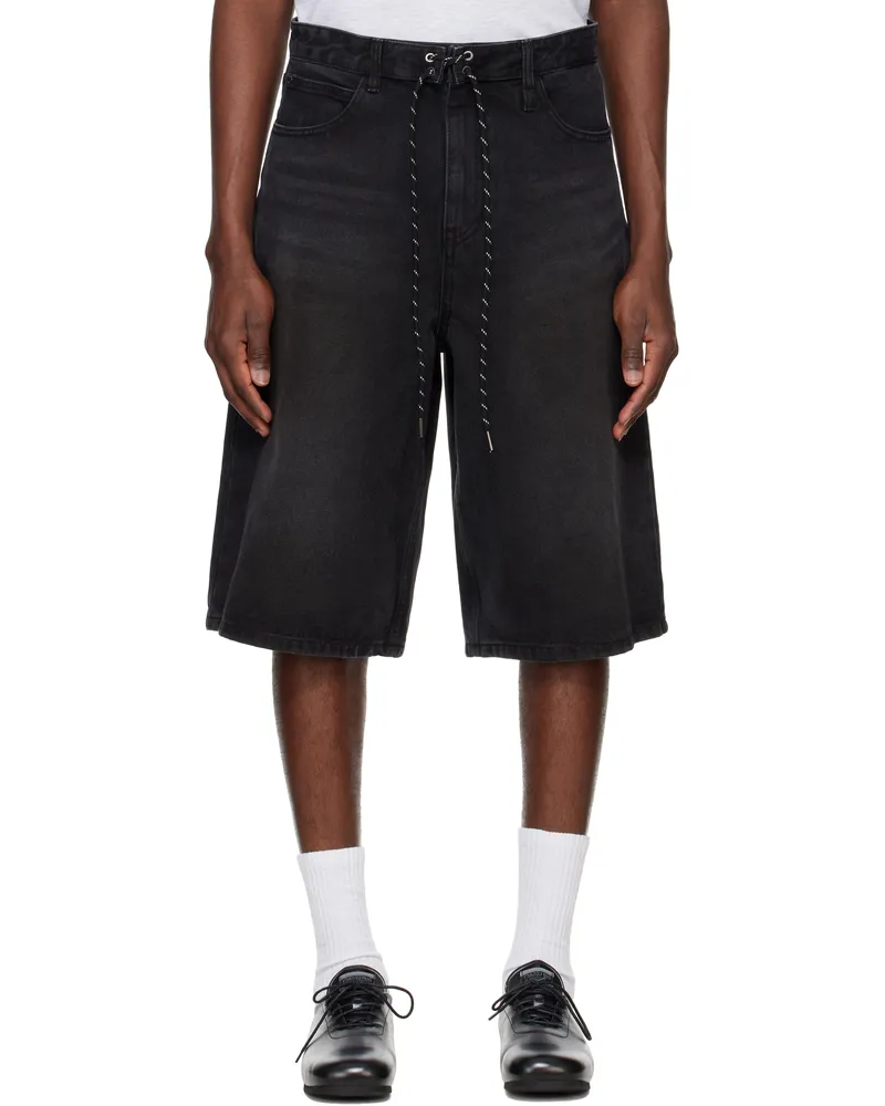 SOLID HOMME Black Drawstring Denim Shorts 719b