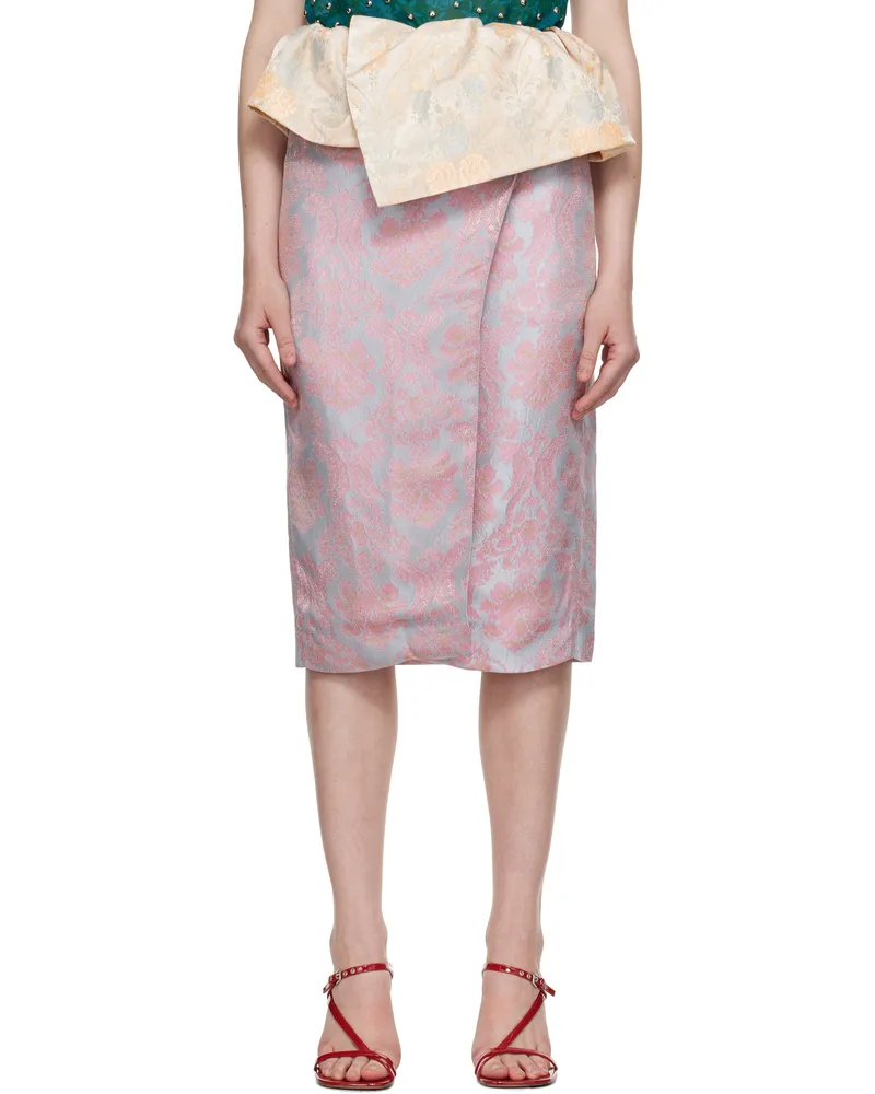 Dries van Noten Blue Jacquard Peplum Midi Skirt 514