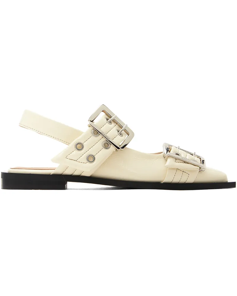 Ganni White Wide Welt Buckle Ballerina Flats 135