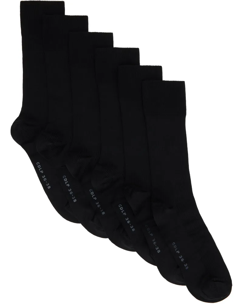CDLP Six-Pack Black Mid Length Cotton Rib Socks Black