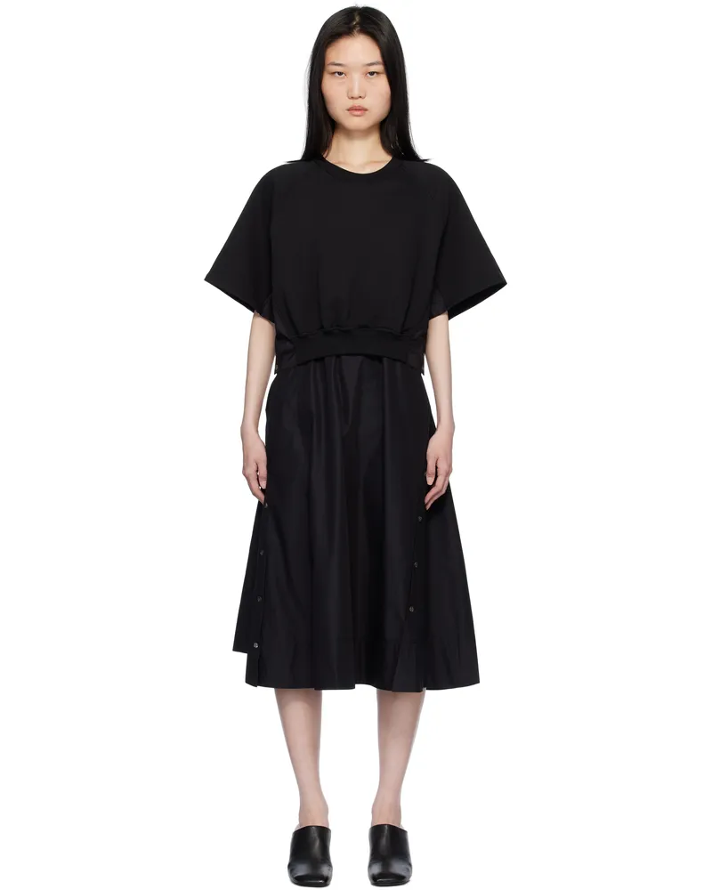 3.1 phillip lim Black Short Sleeve French Terry Combo Midi Dress Black