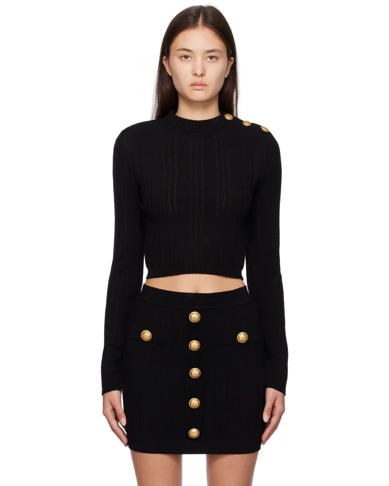 Balmain Black Button Sweater 0pa
