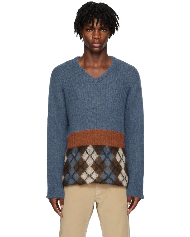Undercover Blue Check Sweater Gray