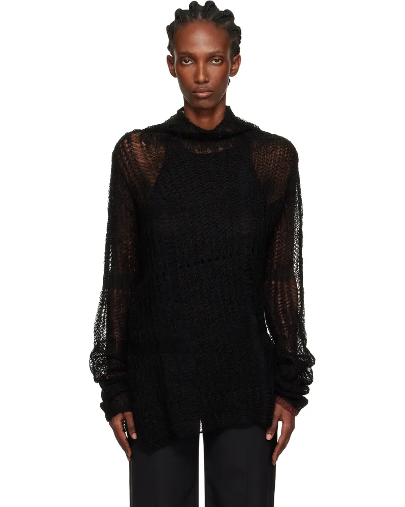 Yohji Yamamoto Black Sheer Asymmetry Long Knit Sweater 2