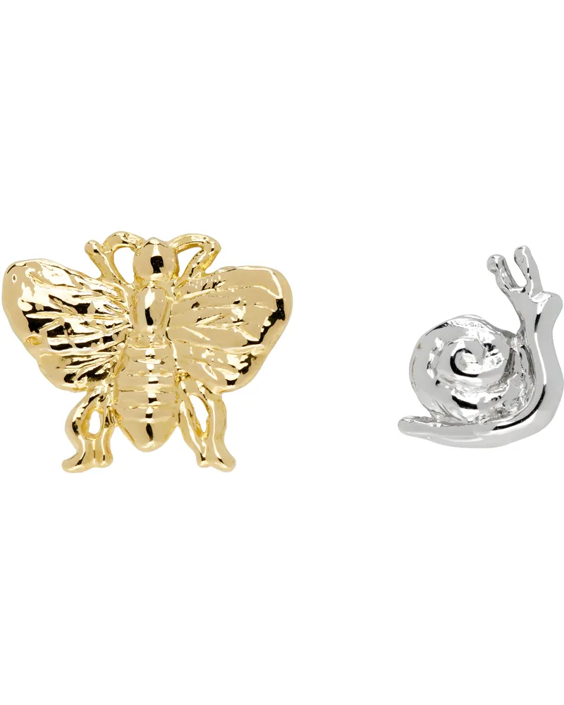 CHOPOVA LOWENA Silver & Gold Moth Best Bugs Stud Earrings Gold