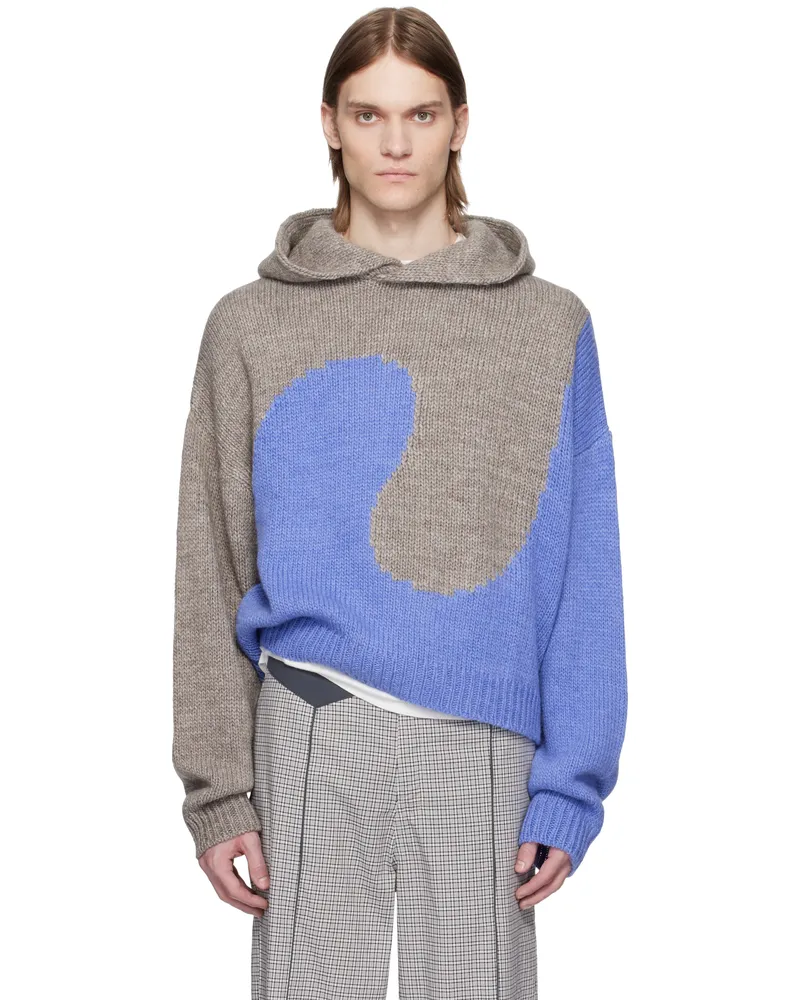 ERL Gray & Blue Bicolor Swirl Knit Hoodie Multi