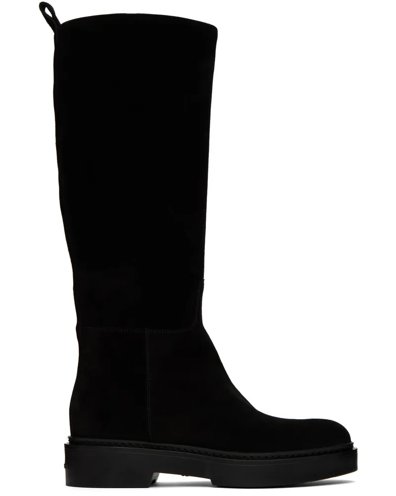Santoni Black Suede Boots Black-n01