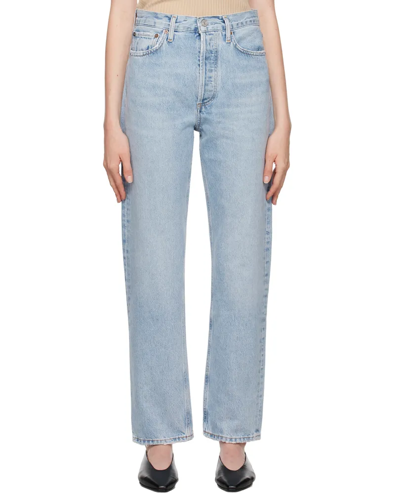 AGOLDE Blue 90's Pinch Waist High Rise Straight Jeans Force