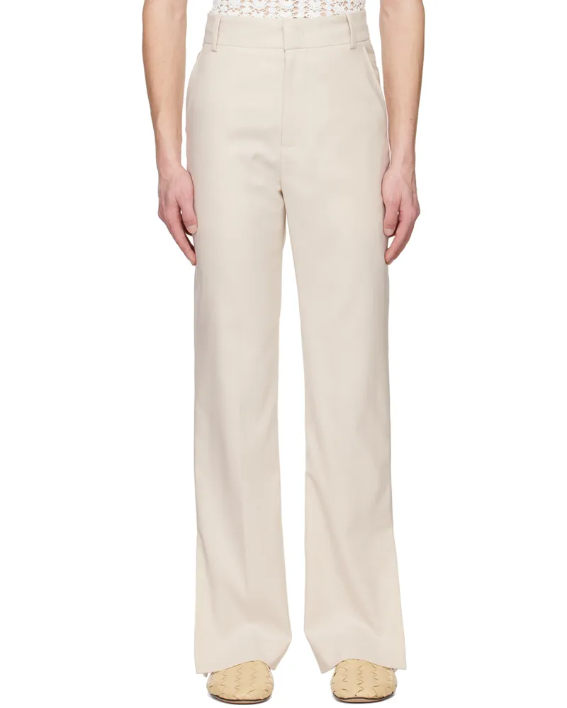 young n sang Beige Contrast Stitching Trousers Ivory