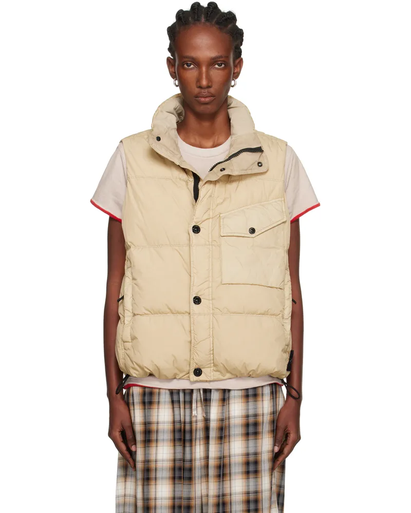 Stone Island Beige G100003 Crinkle Reps Recycled Nylon Down Vest V009a