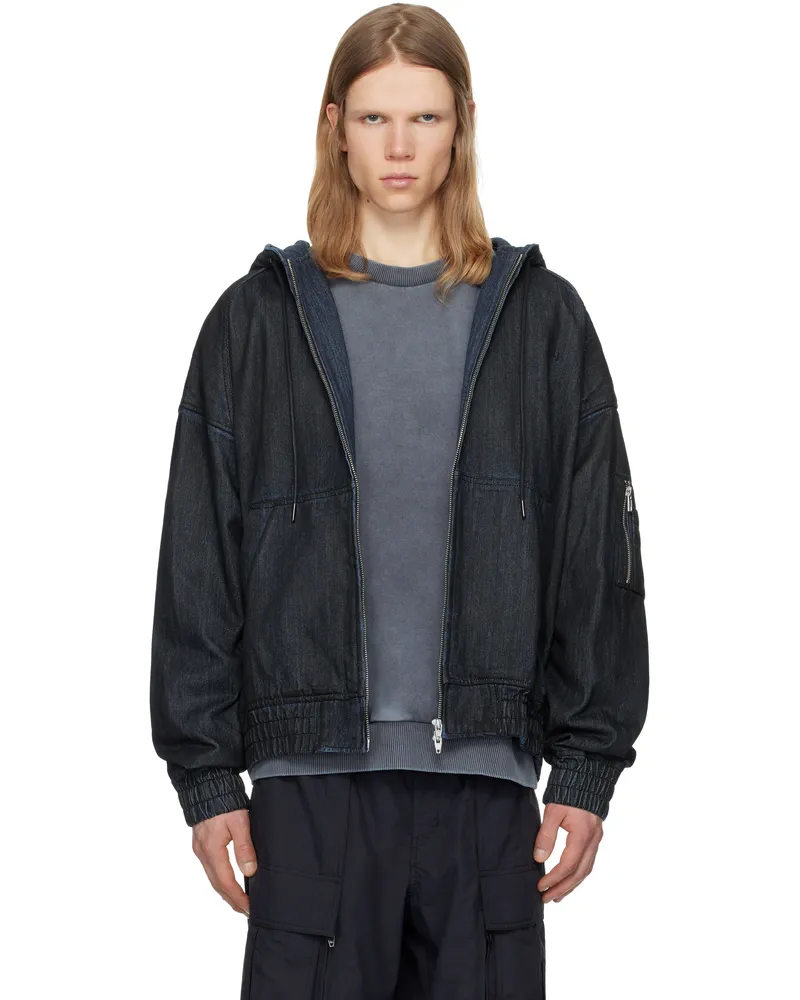 JUUN.J Navy Work Zip-Up Oil Denim Jacket Blue