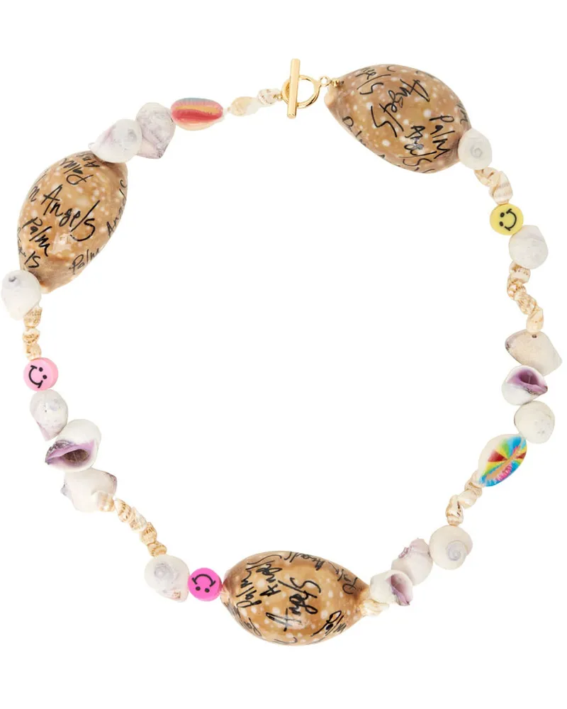 Palm Angels Tan & White Graffiti Shell Necklace Multicolor