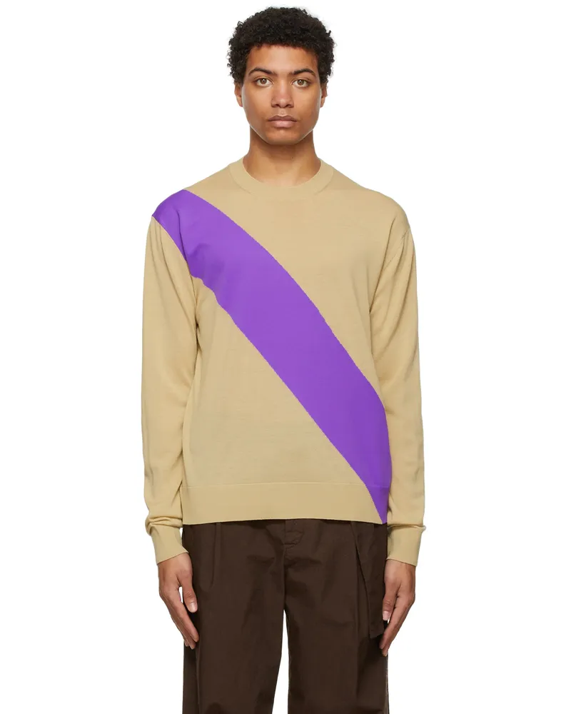 Jil Sander Beige & Purple Wool Sweater 280
