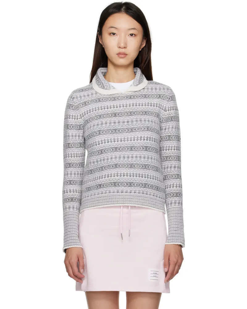 Thom Browne Gray Wool Flannel & Mohair Jacquard Sweater 100