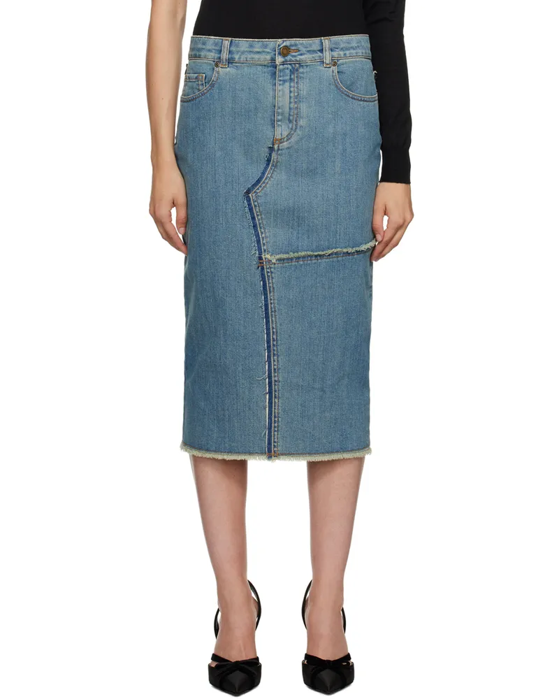 Tom Ford Blue Frayed Denim Midi Skirt Hb460