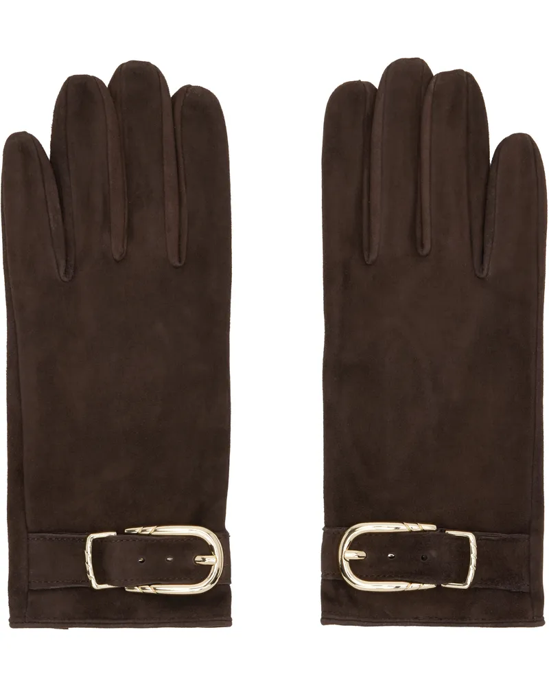 Ernest W. Baker Brown Buckle Appliqué Leather Gloves Brown