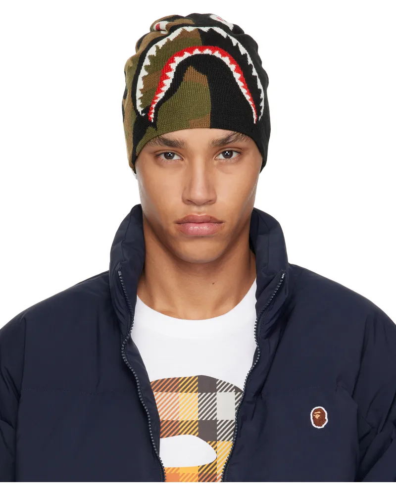 BAPE Black & Green 1st Shark Knit Beanie Blk-black