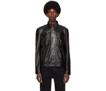 Black Hand-Waxed Gangster Leather Jacket