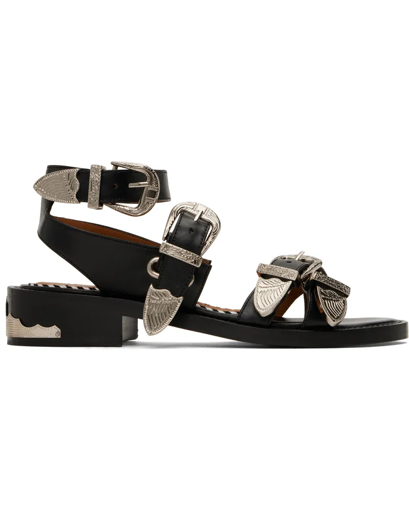 Toga SSENSE Exclusive Black Metal Leather Sandals Black