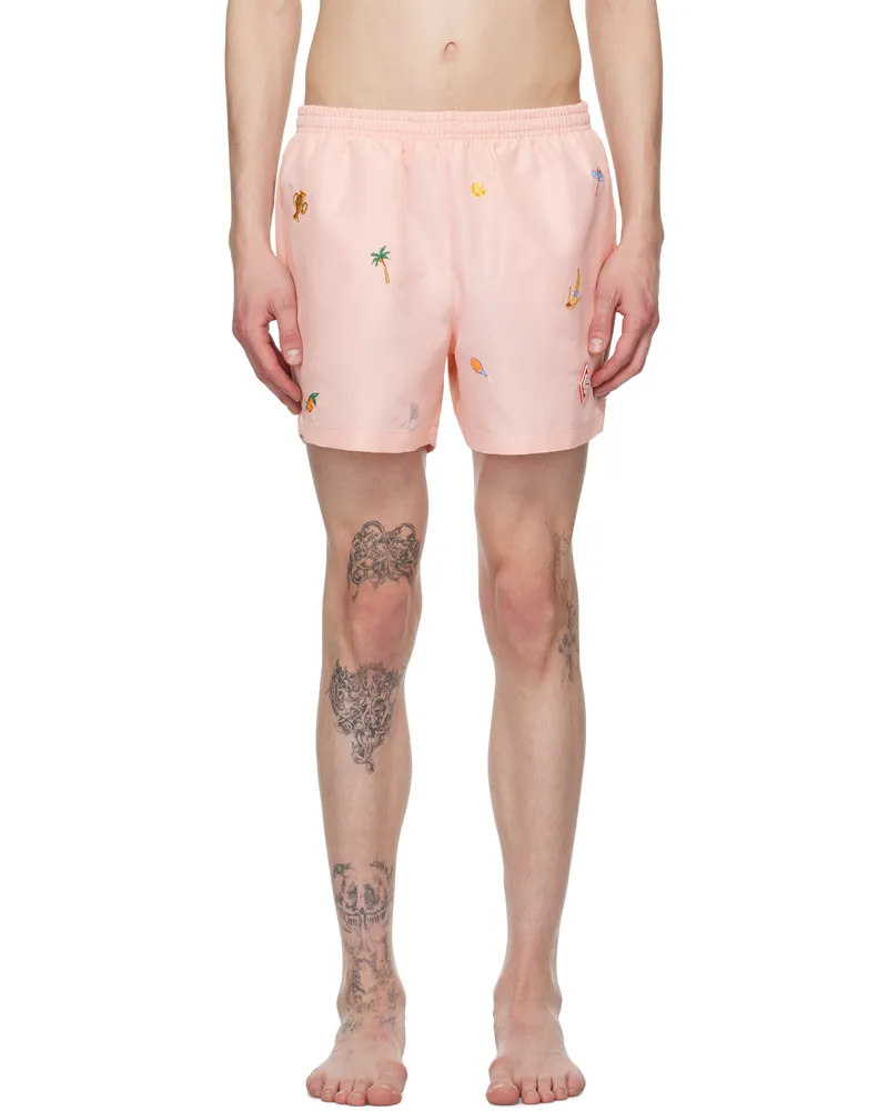 Casablanca Paris Pink Embroidered Motif Swim Shorts Pink